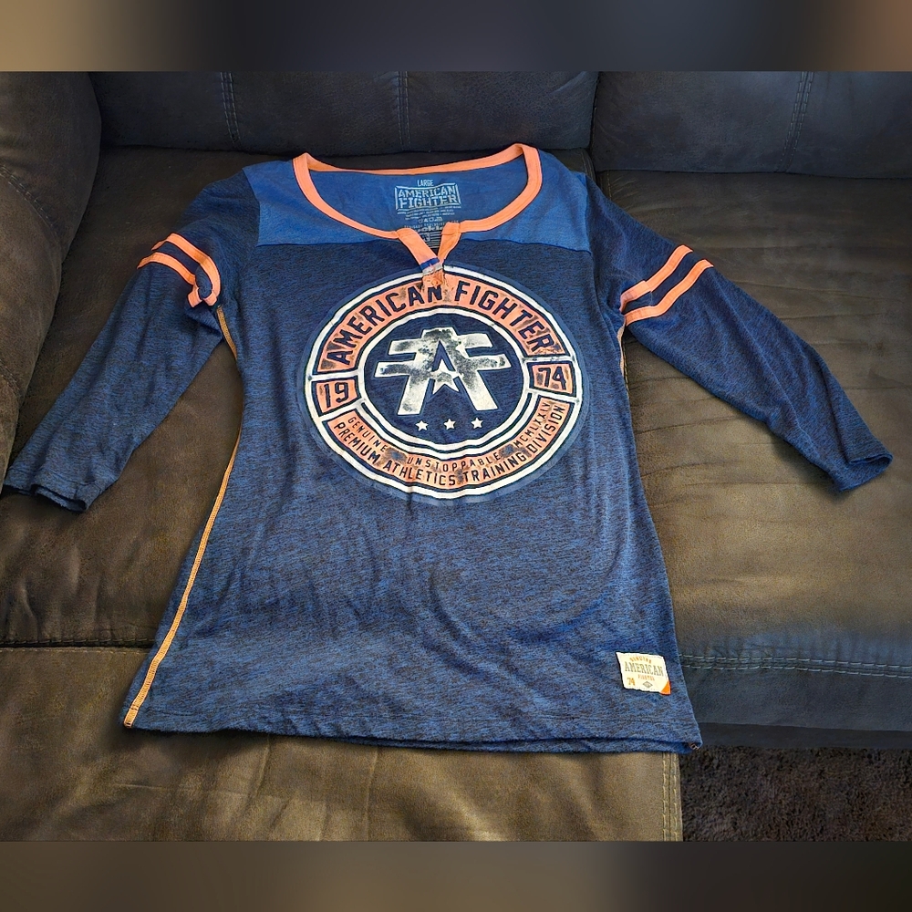 American Fighter Navy and Orange Logo Tee